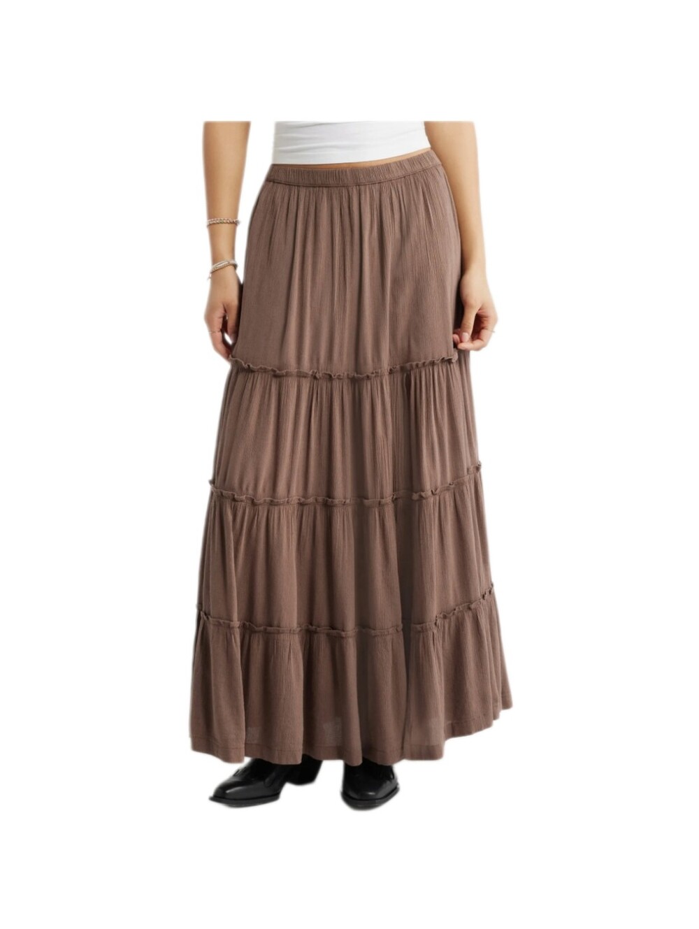 Max Studio London Tiered Maxi Skirt Mocha Elastic Waist Lined Sz XS NWT $158